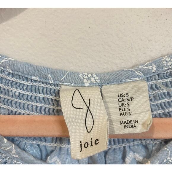 Joie Floral Peasant Blouse Embroidered Linen Cotton Blend Blue & White Sz S - Picture 6 of 8